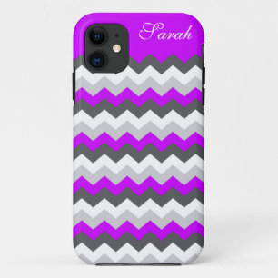 Paarse monogram Chevron ZigZag - Kies uw kleur! iPhone 11 Hoesje
