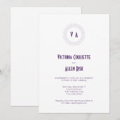 Paarse monogram cirkel minimalistische receptie kaart (Voorkant / Achterkant)