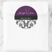 Paarse Monogram Damask voor Bruiloften Stickers (Tas)