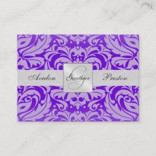 Paarse Monogram Damask Wedding RSVP-kaart Informatiekaartje