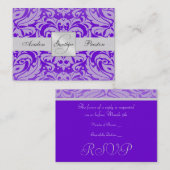 Paarse Monogram Damask Wedding RSVP-kaart Informatiekaartje (Voorkant / Achterkant)
