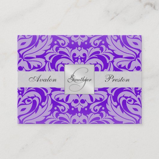 Paarse Monogram Damask Wedding RSVP-kaart Informatiekaartje (Voorkant)