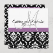 Paarse Monogram Damask Wedding Uitnodiging (Voorkant / Achterkant)