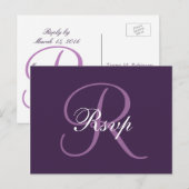 Paarse monogram | Elegant bruiloft RSVP Briefkaart (Voorkant / Achterkant)