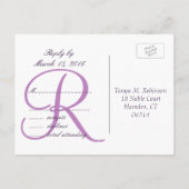 Paarse monogram | Elegant bruiloft RSVP Briefkaart (Achterkant)
