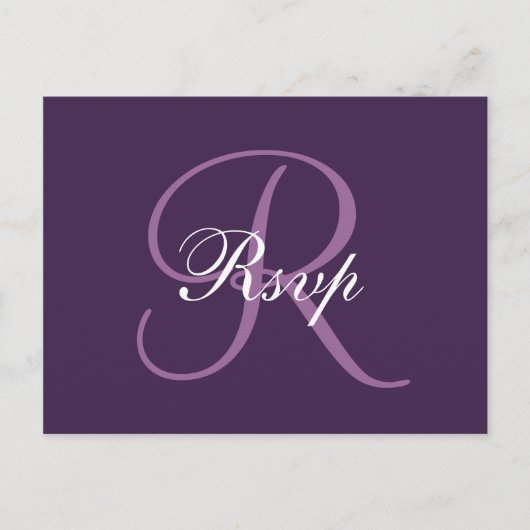 Paarse monogram | Elegant bruiloft RSVP Briefkaart (Voorkant)