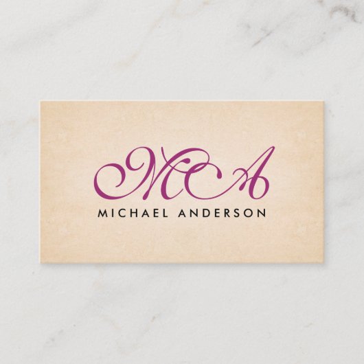 Paarse monogram Elegant Script Paper Achtergrond Visitekaartje (Voorkant)