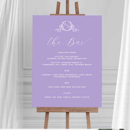 Paarse Monogram Elegante Bar Trouwbord Poster