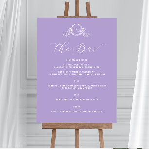 Paarse Monogram Elegante Bar Trouwbord Poster