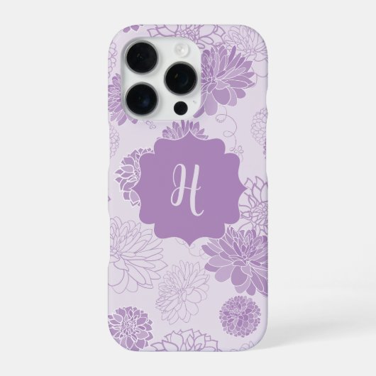 Paarse Monogram Elegante Bloem iPhone Hoesje (Achterkant)