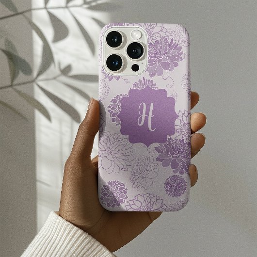 Paarse Monogram Elegante Bloemen Case-Mate iPhone Case