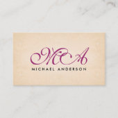 Paarse Monogram Elegante Script Papier Achtergrond Visitekaartje (Voorkant)