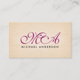 Paarse Monogram Elegante Script Papier Achtergrond Visitekaartje