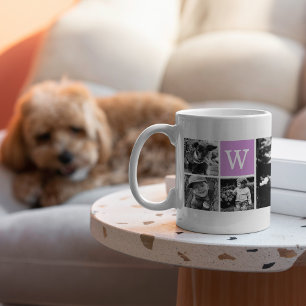 Paarse Monogram en 5-Foto Collage Koffiemok