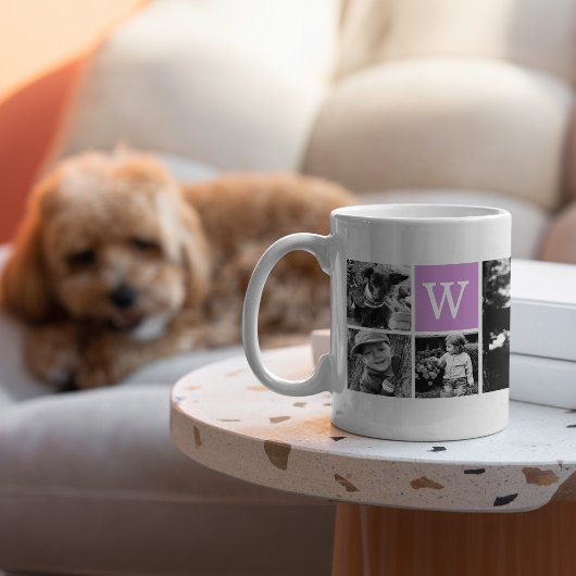 Paarse Monogram en 5-Foto Collage Koffiemok