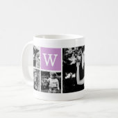 Paarse Monogram en 5-Foto Collage Koffiemok (Voorkant links)