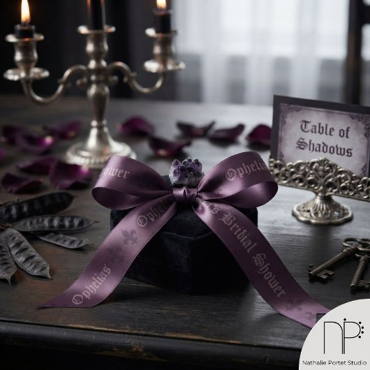 Paarse Monogram Fleur-de-Lis Satijnen Lint