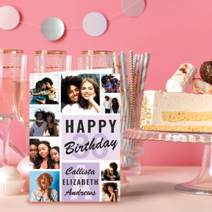 Paarse Monogram Foto Collage Happy Birthday Kaart