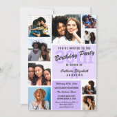 Paarse Monogram Foto Collage Happy Birthday Kaart (Voorkant)