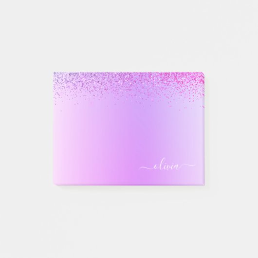 Paarse monogram geborsteld metaal post-it® notes (Voorkant)