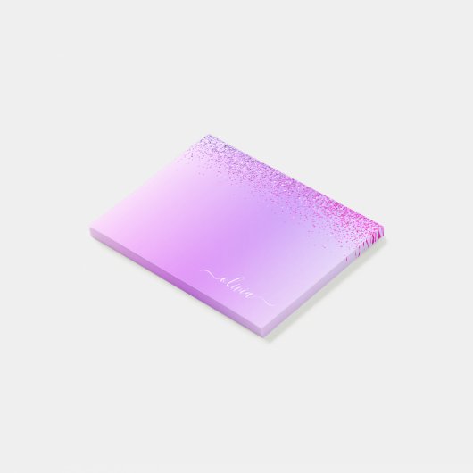 Paarse monogram geborsteld metaal post-it® notes (Schuin)