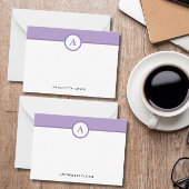 Paarse monogram gepersonaliseerde notitiekaarten notitiekaartje