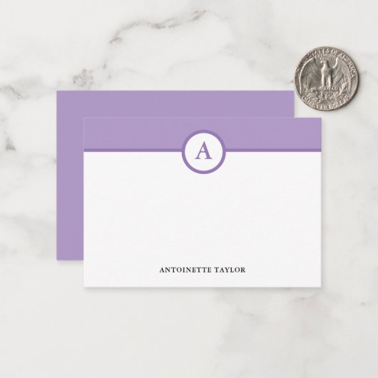 Paarse monogram gepersonaliseerde notitiekaarten notitiekaartje (Voorkant / Achterkant in situ)