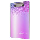 Paarse Monogram Glitter Glans Meisjesachtig Schrif Klembord (Links)