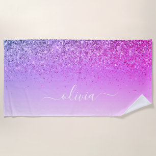 Paarse Monogram Glitter Glans Meisjesachtig Schrif Strandlaken