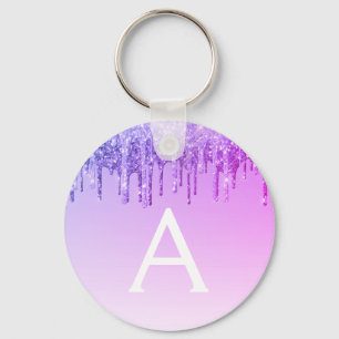 Paarse monogram Glitter & Sparkle Sleutelhanger