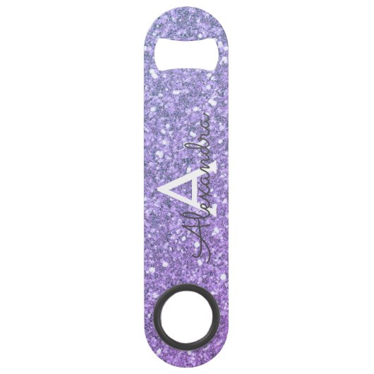 Paarse monogram Glitter & Sparkle Speed Flessenopener (Achterkant)