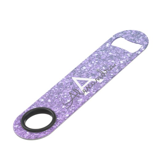 Paarse monogram Glitter & Sparkle Speed Flessenopener (Achterkant Gekanteld)