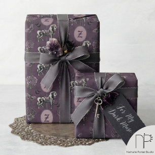 Paarse Monogram Gotische Paard Cadeaupapier