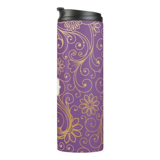 Paarse monogram goudzwijn thermosbeker (Geroteerd rechts)