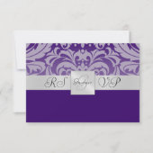 Paarse Monogram Halve Damask RSVP Uitnodiging om a (Voorkant)