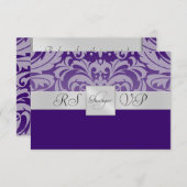 Paarse Monogram Halve Damask RSVP Uitnodiging om a (Voorkant / Achterkant)