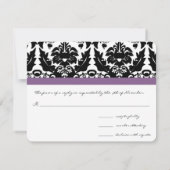Paarse Monogram Hart Damast Grape Trim RSVP (Achterkant)