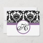 Paarse Monogram Hart Damast Grape Trim RSVP (Voorkant)