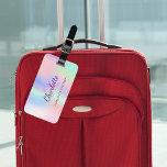 Paarse monogram holografisch roze bagagelabel<br><div class="desc">Een trendy holografische gekleurde achtergrond in roze,  paarse,  mintgroen. Personaliseer en voeg uw voornaam,  monogram initialen en volledige naam op de voorkant. Voeg uw contactgegevens op de achterkant toe.</div>