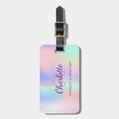 Paarse monogram holografisch roze bagagelabel (Voorkant verticaal)