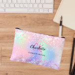 Paarse monogram holografisch roze etui<br><div class="desc">Een holografische,  eenhoorn- en regenboogkleurige achtergrond in roze,  paarse en muntgroen. Versierd met confetti. Personaliseer en voeg uw voornaam,  monogram initialen en volledige naam toe.</div>