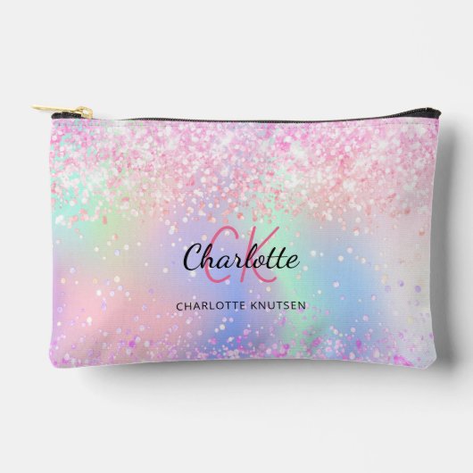 Paarse monogram holografisch roze etui (Voorkant)