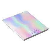 Paarse monogram holografisch roze notitieblok (Schuin)