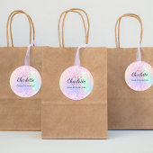 Paarse monogram holografisch roze ronde sticker