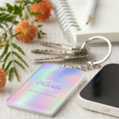 Paarse monogram holografisch roze sleutelhanger (Voorkant Rechts)