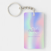 Paarse monogram holografisch roze sleutelhanger (Voorkant)