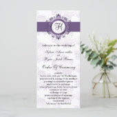 paarse monogram huwelijksprogramma programmakaart (Staand voorkant)