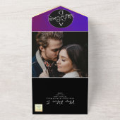 Paarse monogram in één uitnodiging (Buitenkant)