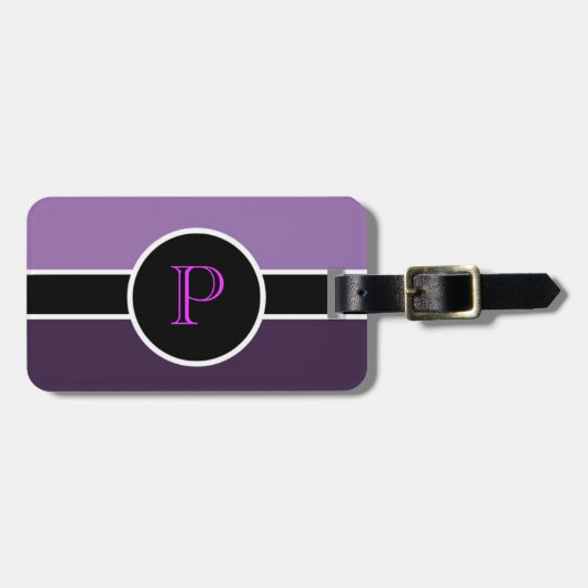 Paarse Monogram Initiaal Moderne Chic Reisbag Bagagelabel (Voorkant horizontaal)