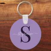 Paarse monogram Initiaal Voornaam Eenvoudig Klassi Sleutelhanger (Voorkant)